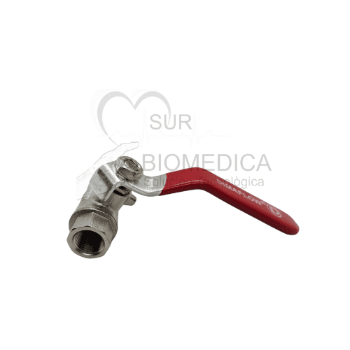 Detalle del cierre de 90° con bola de latón y asiento de teflón.